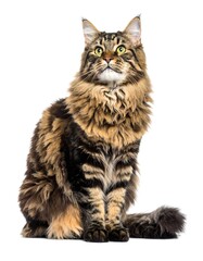Fototapeta premium Maine Coon Cat Sitting Isolated White.