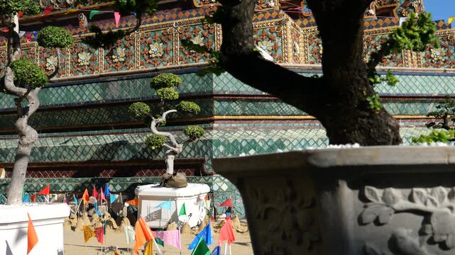 People make small sand pagodas in temples during the Songkran Festival (Thai New Year). This is a traditional activity in the old days to bring sand to the temple, for example, to build pagodas. 