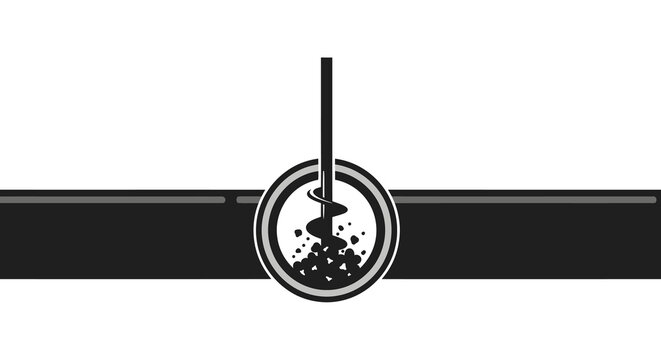 Simple black and white illustration of an auger drilling into ground