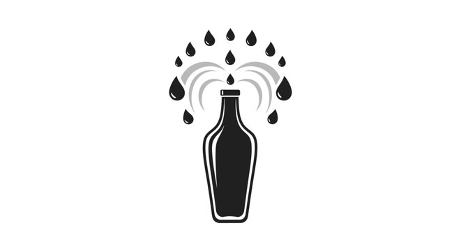 Bottle Pouring Liquid With Droplets Splash.