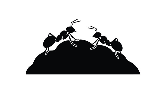 Black ants on a mound a striking silhouette on transparent background