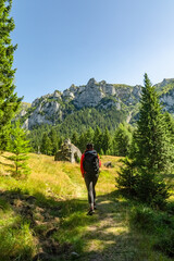 Person hiking a mountain trail with backpack in summer © Chris M