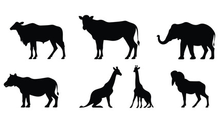Fototapeta premium Animal silhouette vector set featuring horses and various wild and farm animals