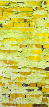 Century Old Aged Gold & Tan Brick Wall w/Mortar Pouring out Between Bricks - distressed, weathered, grunge, grungy backdrop, background, wallpaper, border, brickwork, textured, dirty, building, tan