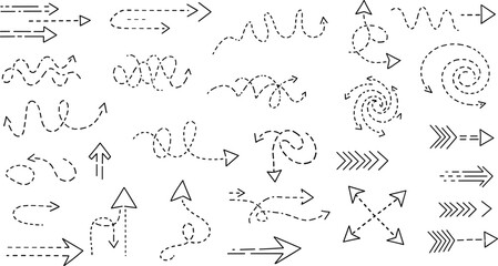 Obraz premium Professional Dashed Arrow Collection featuring Curved Spirals Swirls and Directional Line Pointers for Infographics