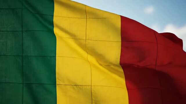 Mali Flag Waving in the Breeze Against a Bright Clear Blue Sky