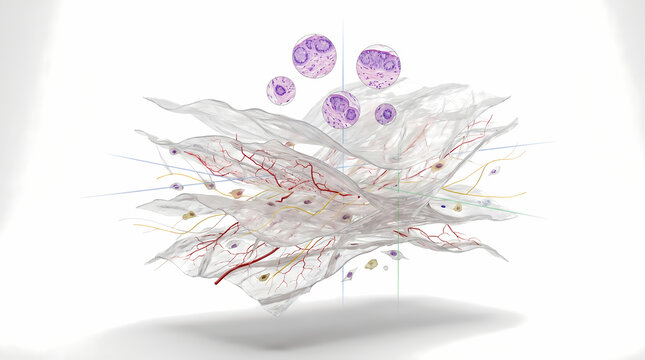 Microscopic View Of Human Skin Layers With Cells And Blood Vessels 3d anatomy