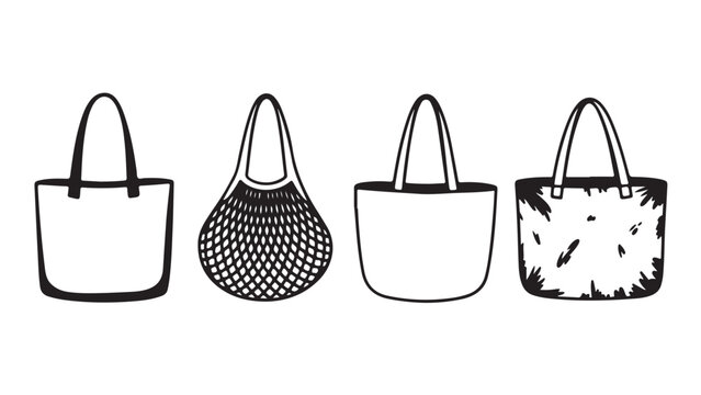 Black and white of four handbag styles tote clutch