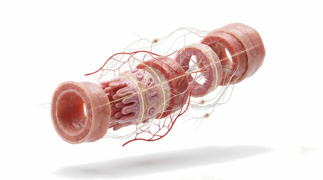 Cross-Sectional View of Intestinal Layers and Vasculature 3d anatomy