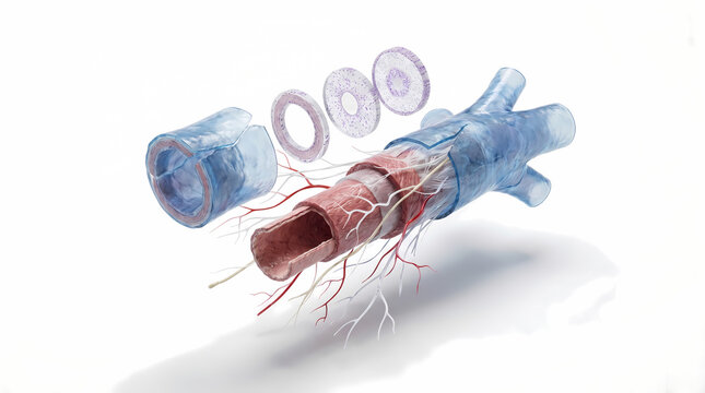 Cross-Section and Exploded View of Vein and Artery Structure 3d anatomy