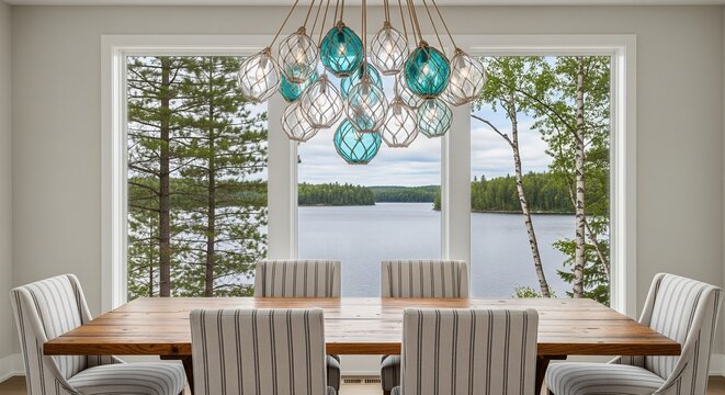 Modern Dining Room Overlooking Calm Lake