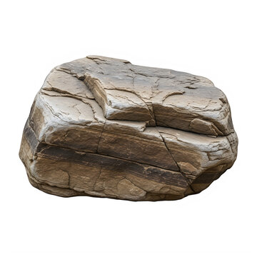 Single rough brown rock stone with textured surface isolated on transparent background