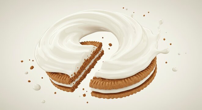 Donut shaped dessert with white cream and chocolate cookie layers studio shot