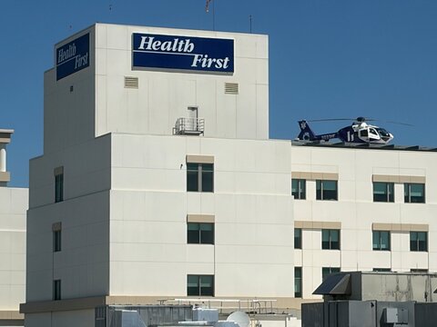 Medevac helicopter on roof of hospital building -- Melbourne, Florida, USA, March 27, 2026