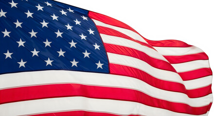 Fototapeta premium American flag waving in wind with stars and stripes isolated on transparent background