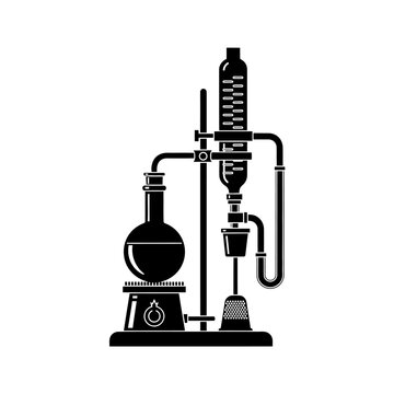 Soxhlet Extraction Glass Setup Silhouette, Heating Mantle and Chemical Laboratory Concept.