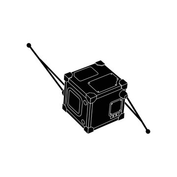 Miniature Modular Satellite Cube Design for Orbital Research and Space Tech Vector Silhouette