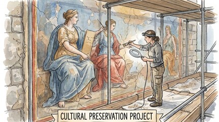 Fototapeta premium Cultural Preservation: An Insightful Restoration Project of Historical Frescoes Showcasing Exemplary Techniques and Craftsmanship in Art Conservation
