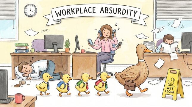 A Humorous Take on Workplace Absurdity with Ducks and Office Chaos: Navigating the Challenges of Modern Office Life with Laughter and Creativity