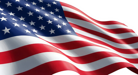 Fototapeta premium American flag waving in the wind with stars and stripes isolated on transparent background