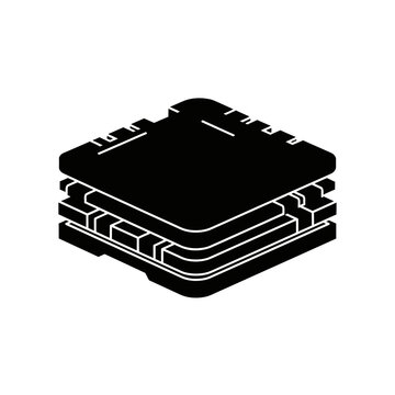 System on a Chip SoC Icon Silhouette, Layered 3D Processor and Microelectronics Technology Concept.