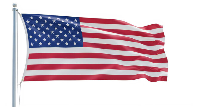 American flag waving in wind with stars and stripes isolated on transparent background