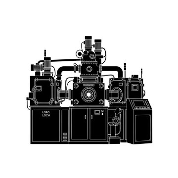 Physical Vapor Deposition PVD Sputtering System Black Silhouette Vector for Thin Film Coating and Semiconductor Tech