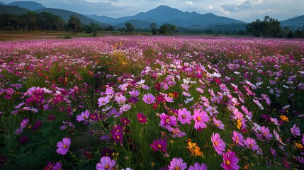 Obraz premium A beautiful cosmos flower field at Jim Thompson Farm.