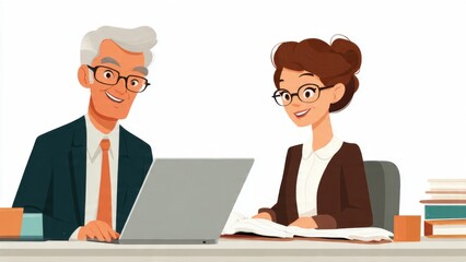 Obraz premium Business Professionals Collaborating on Laptop