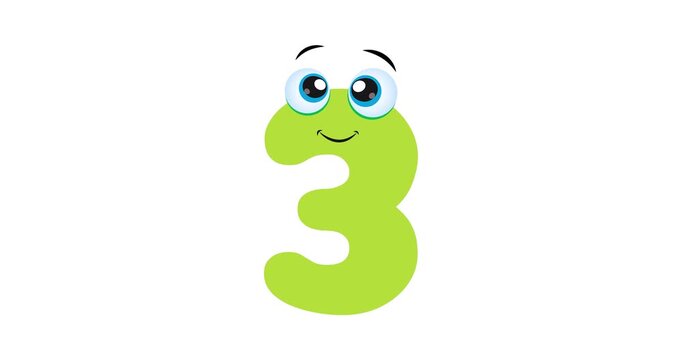 Counting down numbers from one to zero. Ten sequence numbers. Funny numbers characters on a white background, for entry into a children's video.