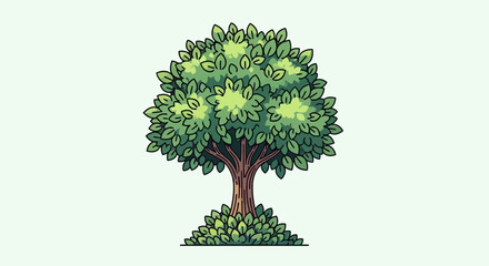 Stylized Green Tree with Lush Foliage and Bushy Base, Isolated on Light Background © Tora