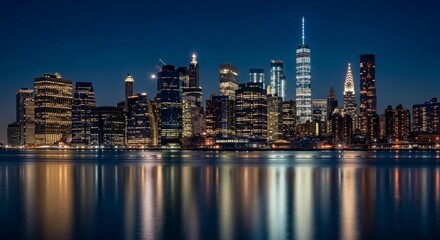 Fototapeta premium Panoramic view on Manhattan at night, New York, USA 