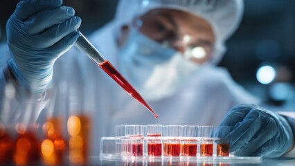 Naklejka premium Scientist Analyzing Blood Sample in Lab