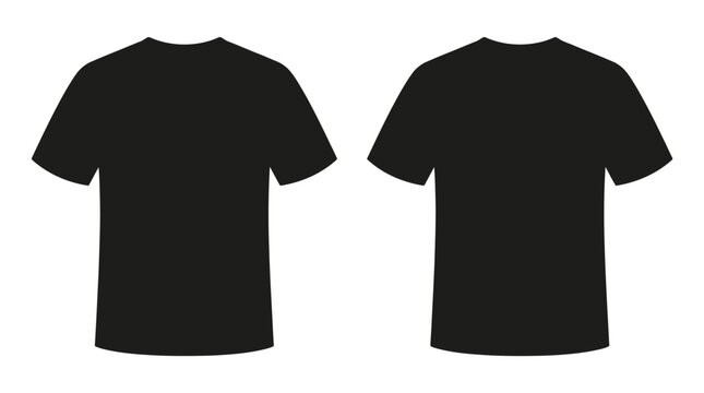 Black T‑Shirt Vector Illustration Front and Back View, Plain Short Sleeve Crew Neck Apparel Design, Fashion Clothing Template, Minimalist Garment Vector Art