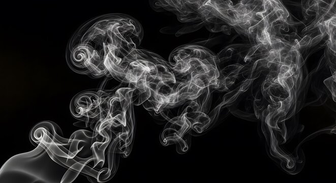 Ethereal smoke swirls a dramatic black and white abstract composition