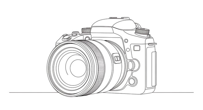 Digital single lens reflex camera with large lens drawing illustration transparent background