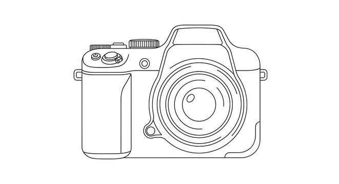 Line drawing of a digital single lens reflex camera from the side  simple illustration transparent background