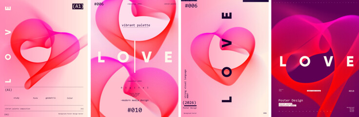 Colorful abstract design featuring flowing lines forming a heart shape with the word 'LOVE' prominently displayed. Perfect for modern posters and digital art projects.