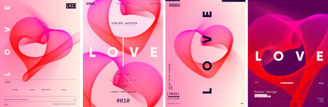 Colorful abstract design featuring flowing lines forming a heart shape with the word 'LOVE' prominently displayed. Perfect for modern posters and digital art projects.