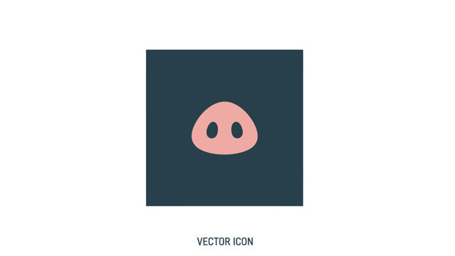 A pink pig snout with two nostrils on a dark teal square background