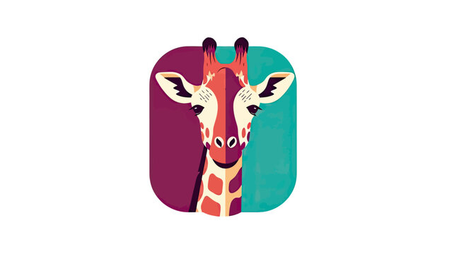Stylized giraffe head with geometric shapes, vibrant colors, and playful markings