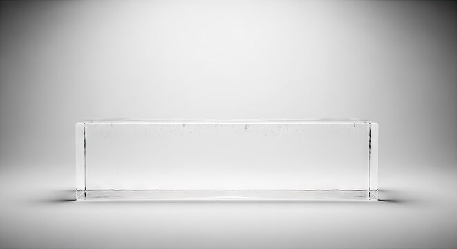 Transparent rectangular acrylic block serves as a premium display base for showcasing merchandise items effectively and creating a professional presentation for luxury products in retail