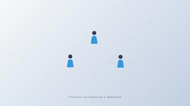 A minimalist illustration depicting three stylized figures connected in a triangular collaboration