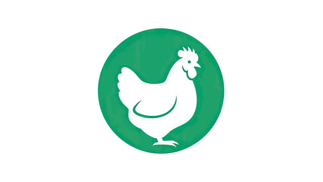 Silhouette of a chicken within a green textured circle on a white background