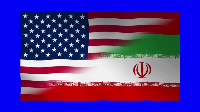 USA and Iran Flag Waving Animation Blue Screen Chroma Key 4K Loop