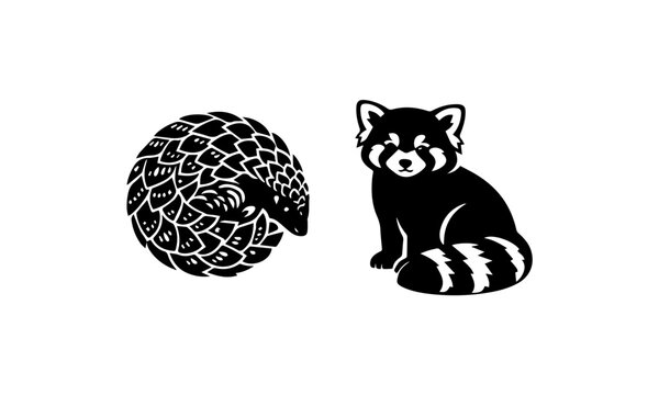 Pangolin and red panda silhouette illustration