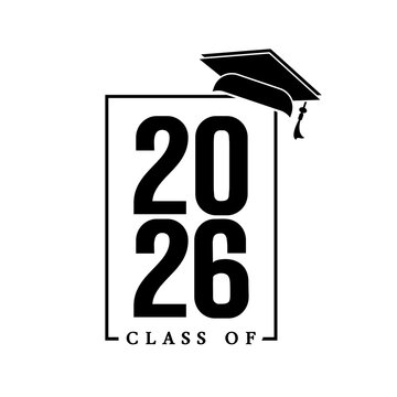 Hand drawn text illustration for class of 2026 graduation, class of 2026 badge.