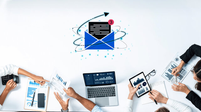 Concept of digital communication and correspondence. Receiving a new message or notification in an email inbox, representing online information exchange and alerts. Fermion