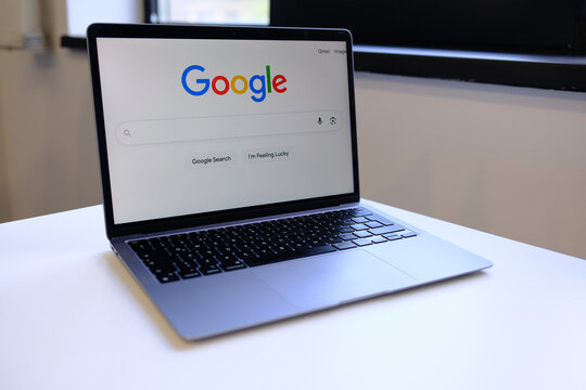 Belgrade, Serbia &ndash; April 22, 2026 &ndash; Laptop with Google search page open on white office table