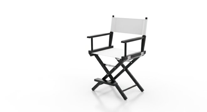 Professional black and white folding director chair isolated on clean background for film production and cinema set use